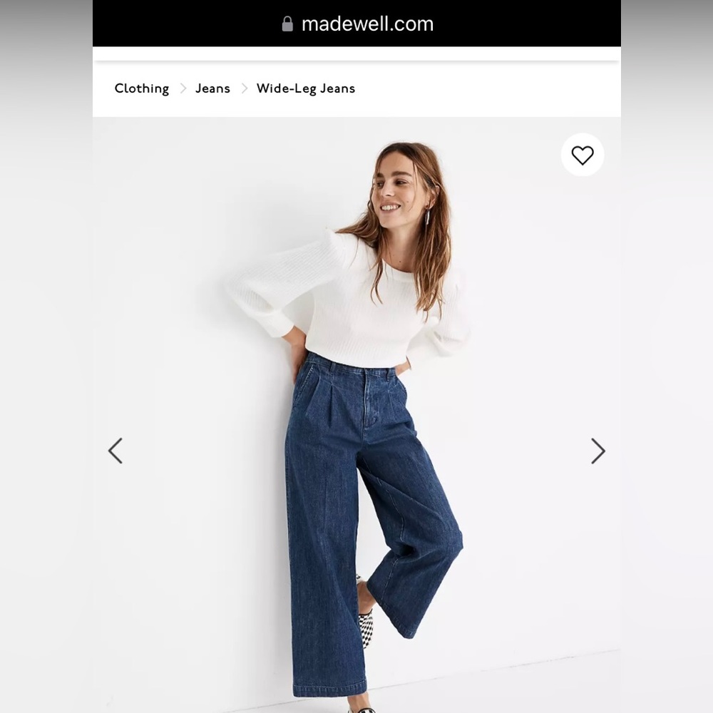 Madewell Pleated Wide Leg Jeans Size 6 Seabrook Wash